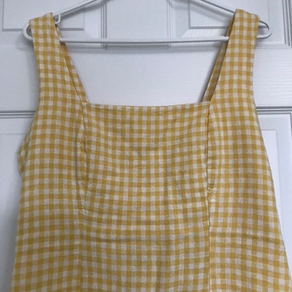 Old Navy Square Neck Linen Blend Mini Dress Yellow Gingham M Petite - Picture 5 of 16